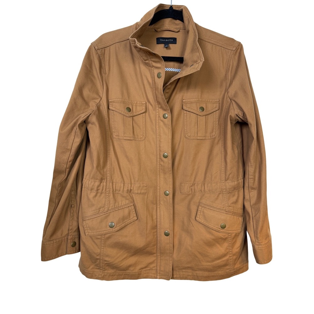 Talbots Women's Jacket - Brown Full Zip Up‎ Drawstring Utility Jacket, Size L
